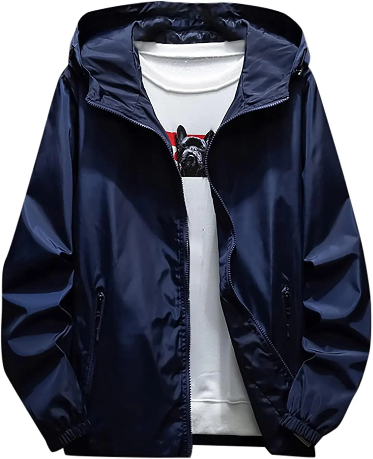 Ymosrh Men's Hooded Waterproof Lightweight Windbreaker Jackets Nylon Wind & Water Resistant Rain Jacket, M-7XL