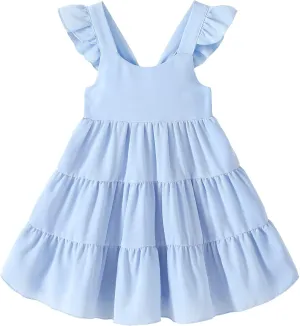 YOUNGER TREE Toddler Baby Girls Dress Summer Ruffle Sleeve Halter Casual Kids Beach Sundress