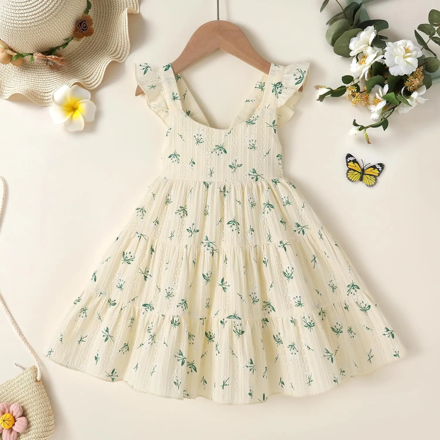 YOUNGER TREE Toddler Baby Girls Dress Summer Ruffle Sleeve Halter Casual Kids Beach Sundress