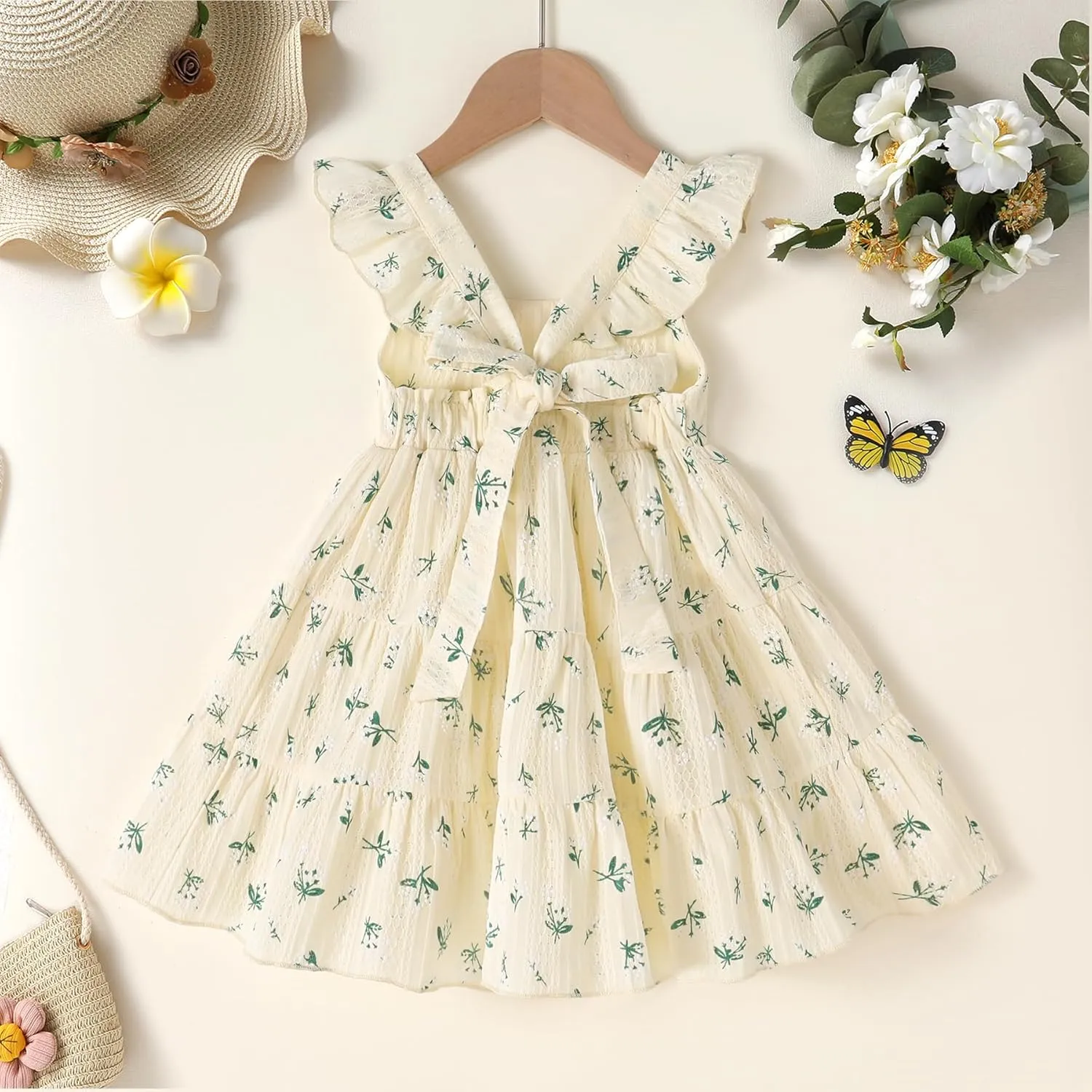 YOUNGER TREE Toddler Baby Girls Dress Summer Ruffle Sleeve Halter Casual Kids Beach Sundress