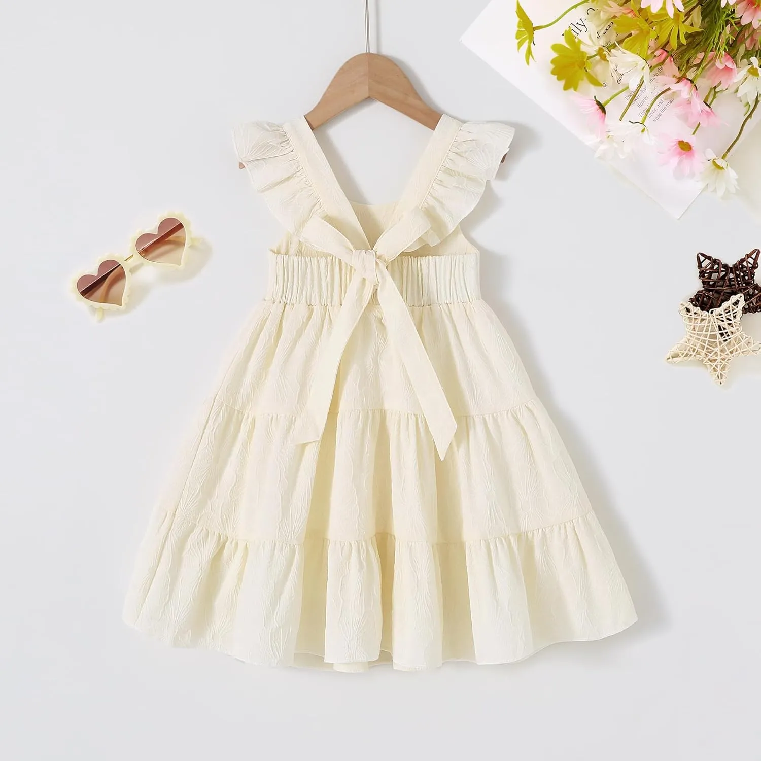 YOUNGER TREE Toddler Baby Girls Dress Summer Ruffle Sleeve Halter Casual Kids Beach Sundress