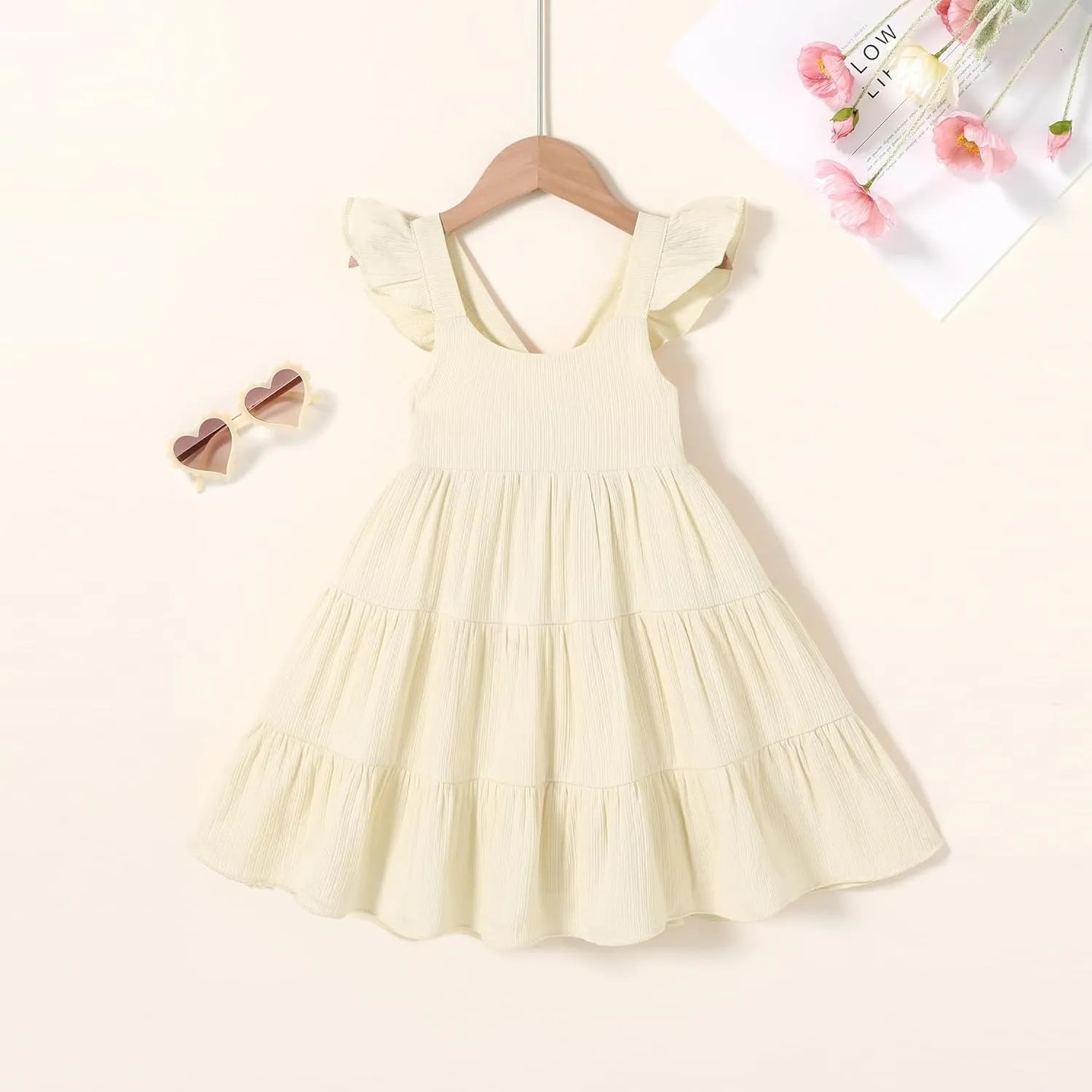YOUNGER TREE Toddler Baby Girls Dress Summer Ruffle Sleeve Halter Casual Kids Beach Sundress