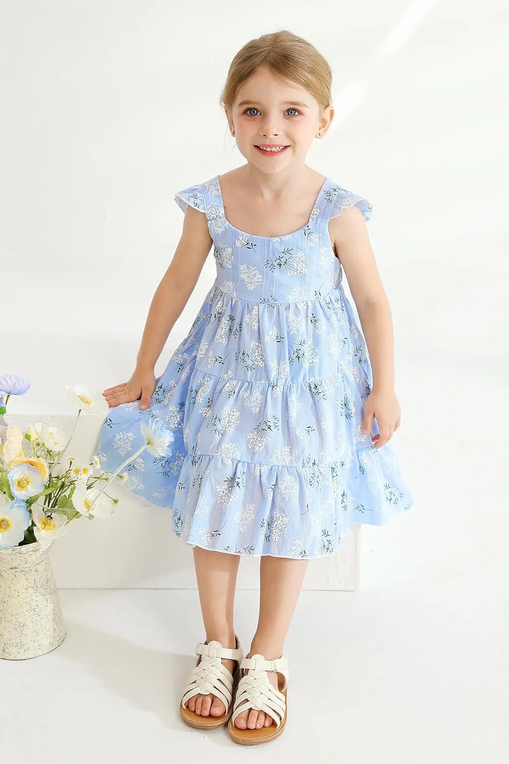 YOUNGER TREE Toddler Baby Girls Dress Summer Ruffle Sleeve Halter Casual Kids Beach Sundress