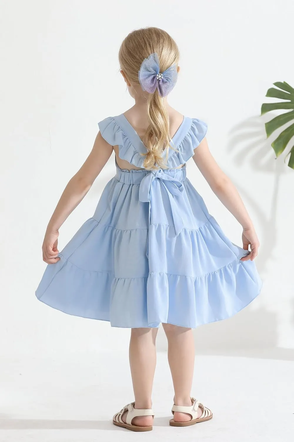 YOUNGER TREE Toddler Baby Girls Dress Summer Ruffle Sleeve Halter Casual Kids Beach Sundress