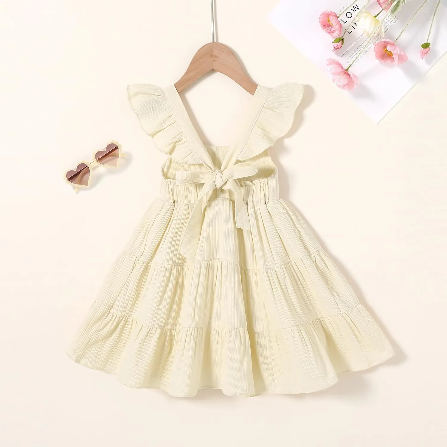 YOUNGER TREE Toddler Baby Girls Dress Summer Ruffle Sleeve Halter Casual Kids Beach Sundress