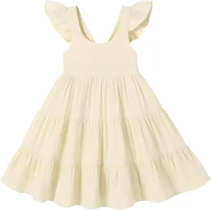 YOUNGER TREE Toddler Baby Girls Dress Summer Ruffle Sleeve Halter Casual Kids Beach Sundress