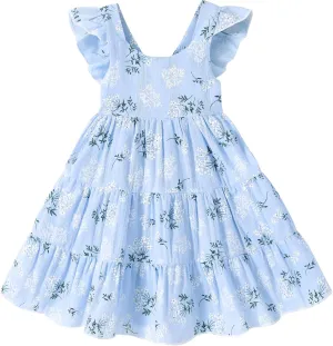 YOUNGER TREE Toddler Baby Girls Dress Summer Ruffle Sleeve Halter Casual Kids Beach Sundress