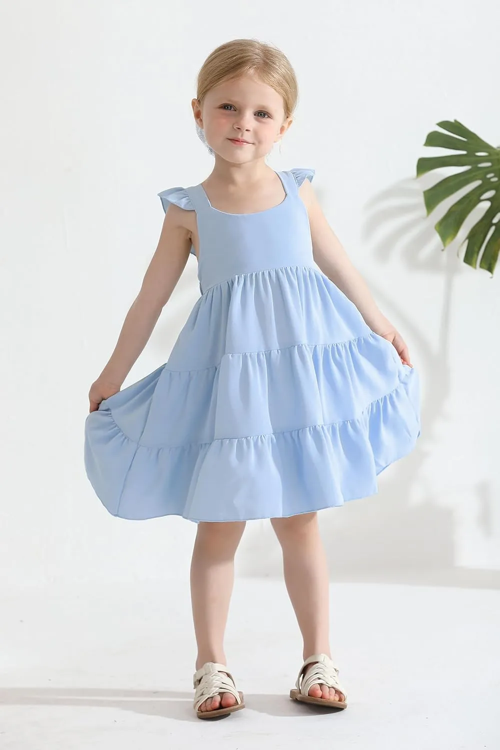 YOUNGER TREE Toddler Baby Girls Dress Summer Ruffle Sleeve Halter Casual Kids Beach Sundress