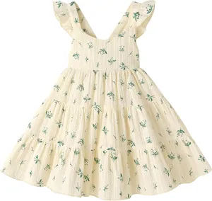 YOUNGER TREE Toddler Baby Girls Dress Summer Ruffle Sleeve Halter Casual Kids Beach Sundress