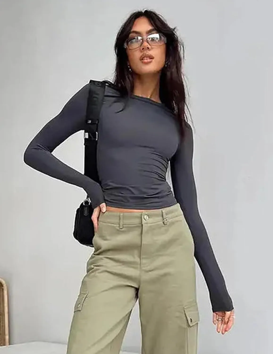 Zeagoo Women Y2K Crewneck Long Sleeve Slim Fit T Shirt Going Out Fall Fashion Basic Tops