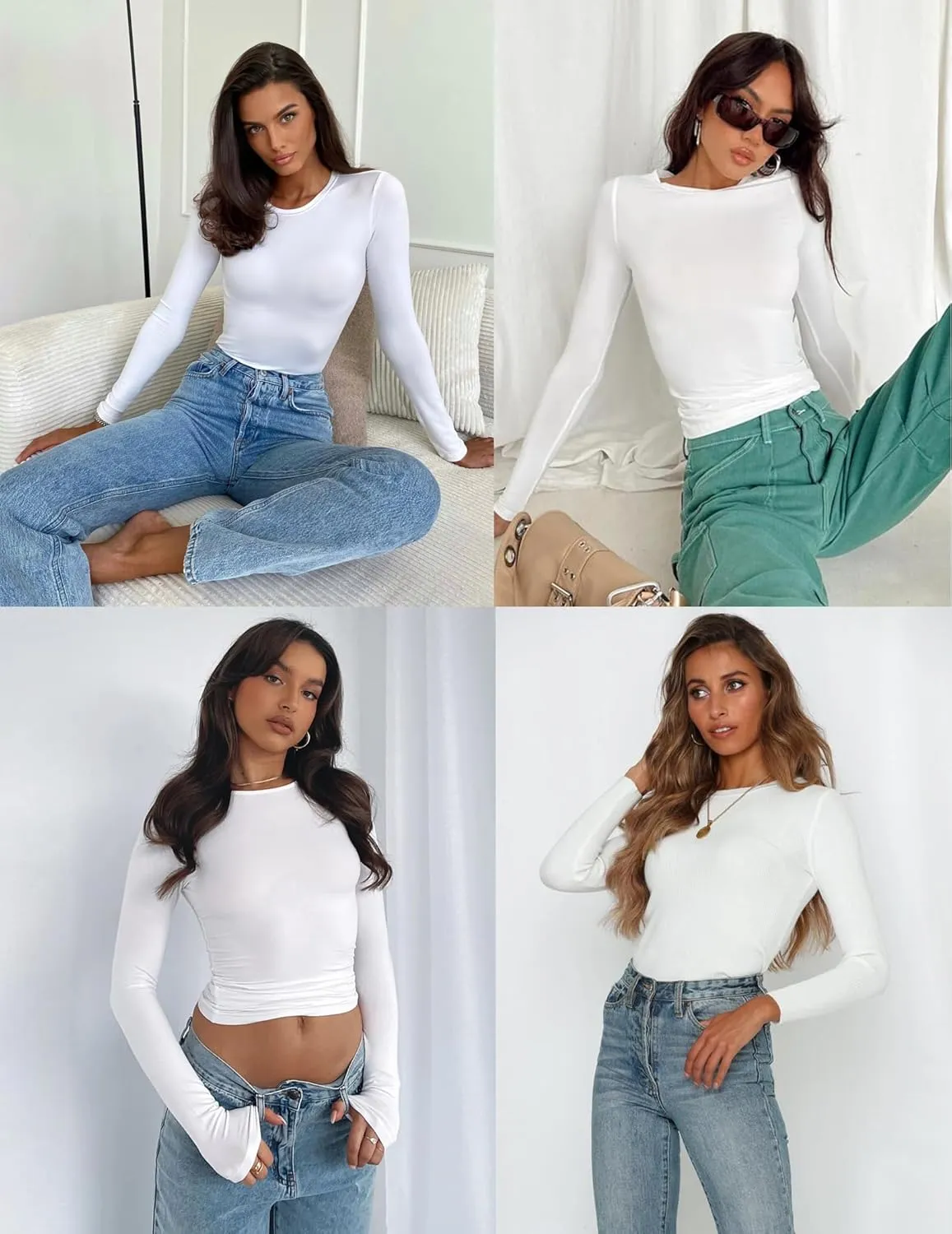 Zeagoo Women Y2K Crewneck Long Sleeve Slim Fit T Shirt Going Out Fall Fashion Basic Tops
