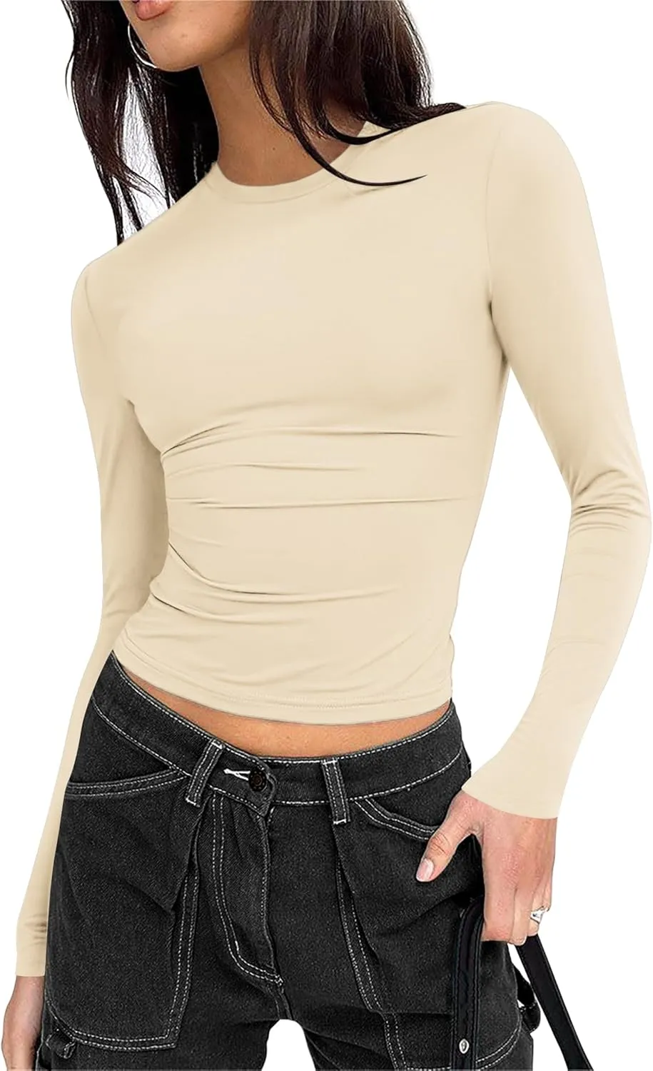 Zeagoo Women Y2K Crewneck Long Sleeve Slim Fit T Shirt Going Out Fall Fashion Basic Tops