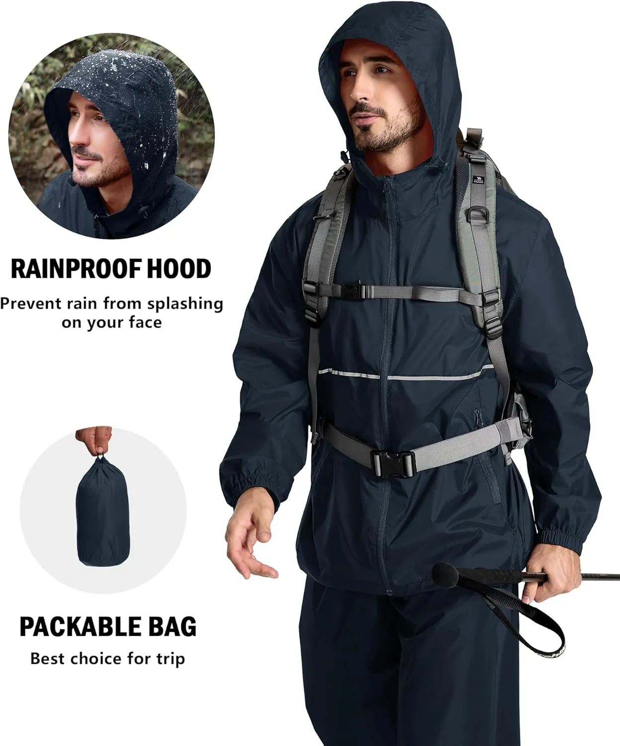 ZITY Men's Rain Jacket Waterproof with Hood Lightweight Raincoat for Golf Hiking Camping Cycling
