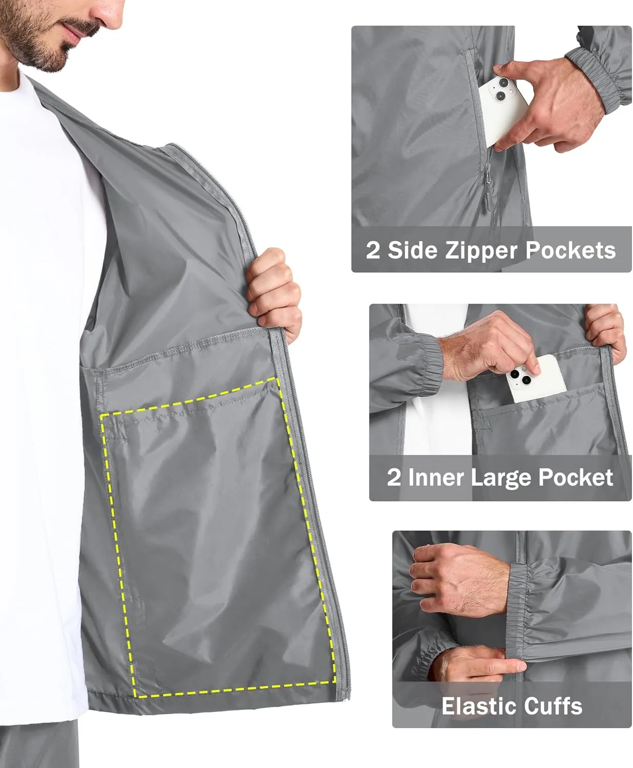 ZITY Men's Rain Jacket Waterproof with Hood Lightweight Raincoat for Golf Hiking Camping Cycling