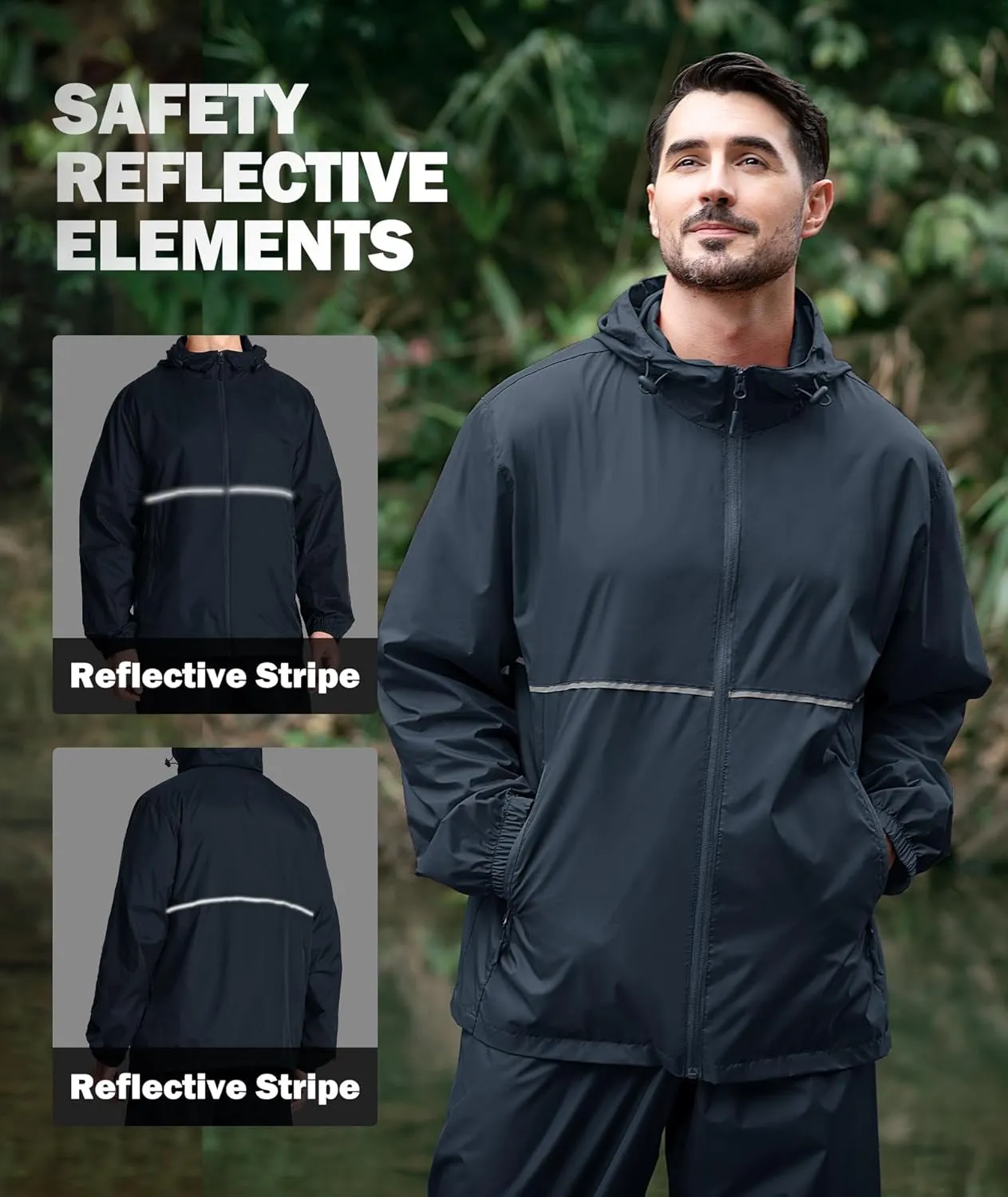 ZITY Men's Rain Jacket Waterproof with Hood Lightweight Raincoat for Golf Hiking Camping Cycling