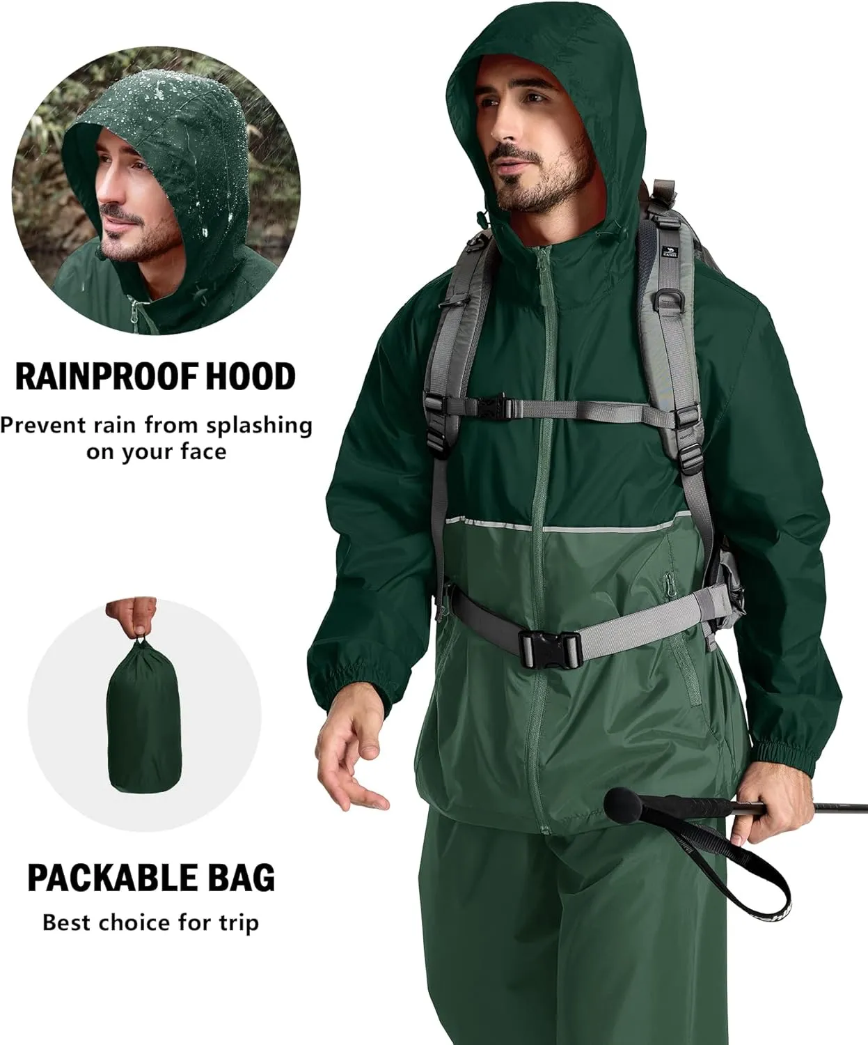 ZITY Men's Rain Jacket Waterproof with Hood Lightweight Raincoat for Golf Hiking Camping Cycling