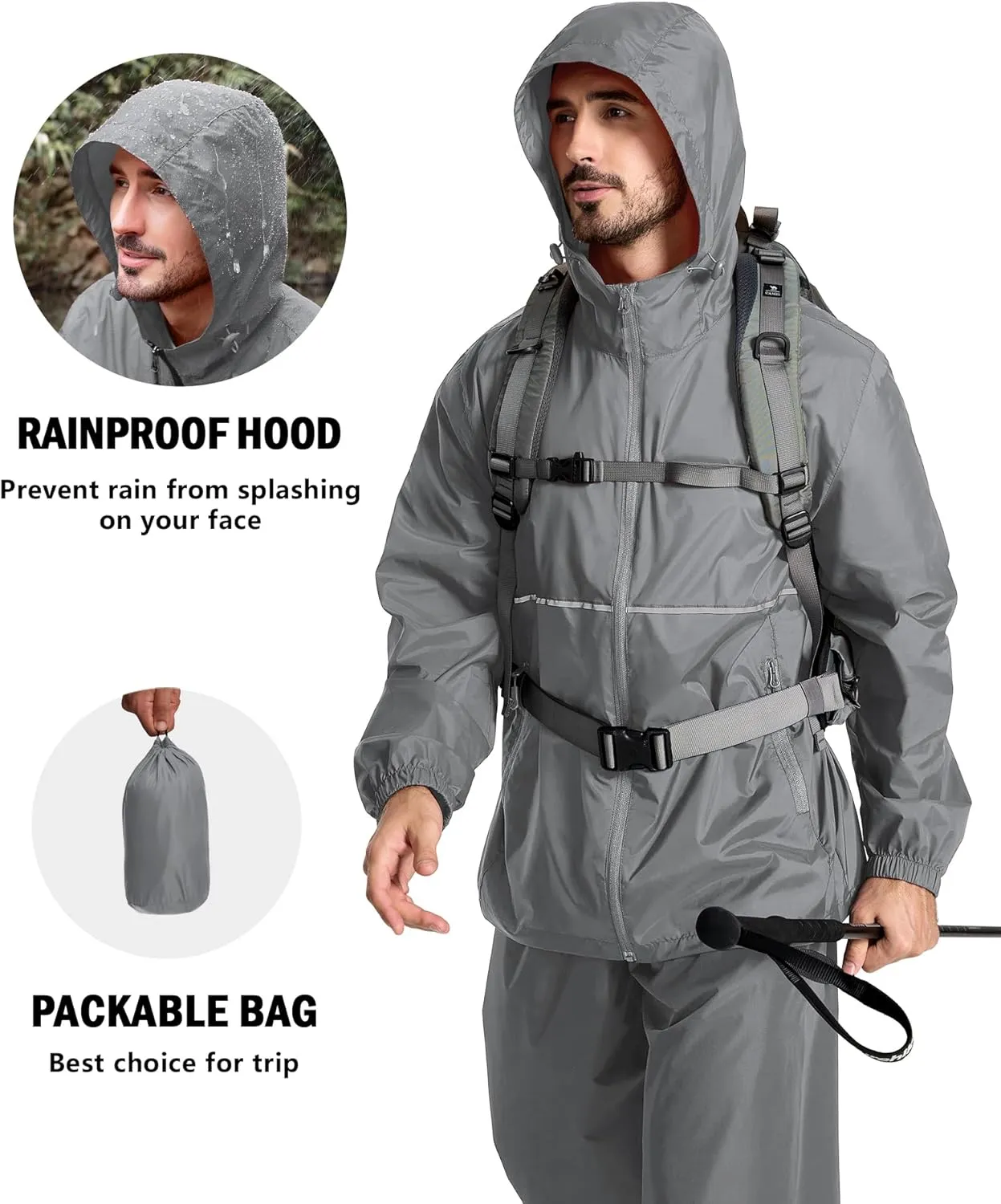 ZITY Men's Rain Jacket Waterproof with Hood Lightweight Raincoat for Golf Hiking Camping Cycling