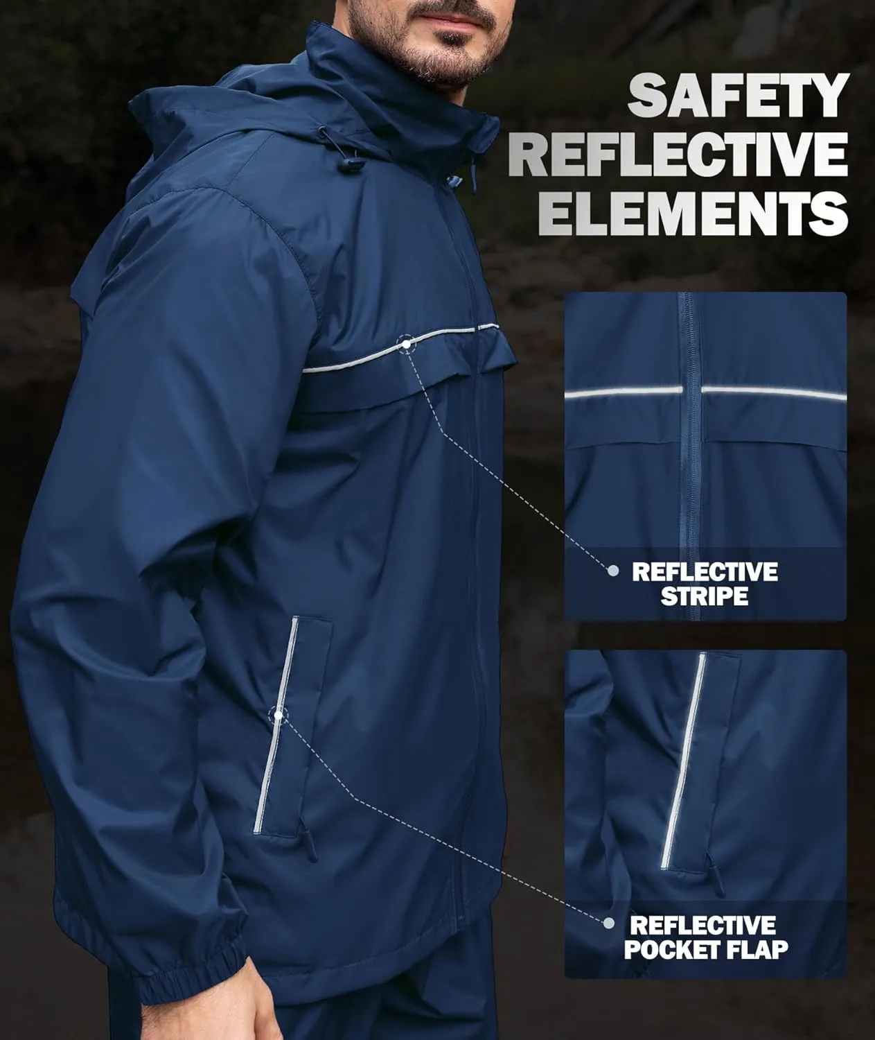 ZITY Men's Rain Jacket Waterproof with Hood Lightweight Windbreaker Jacket for Men Breathable Mesh Raincoat for Hiking Golf