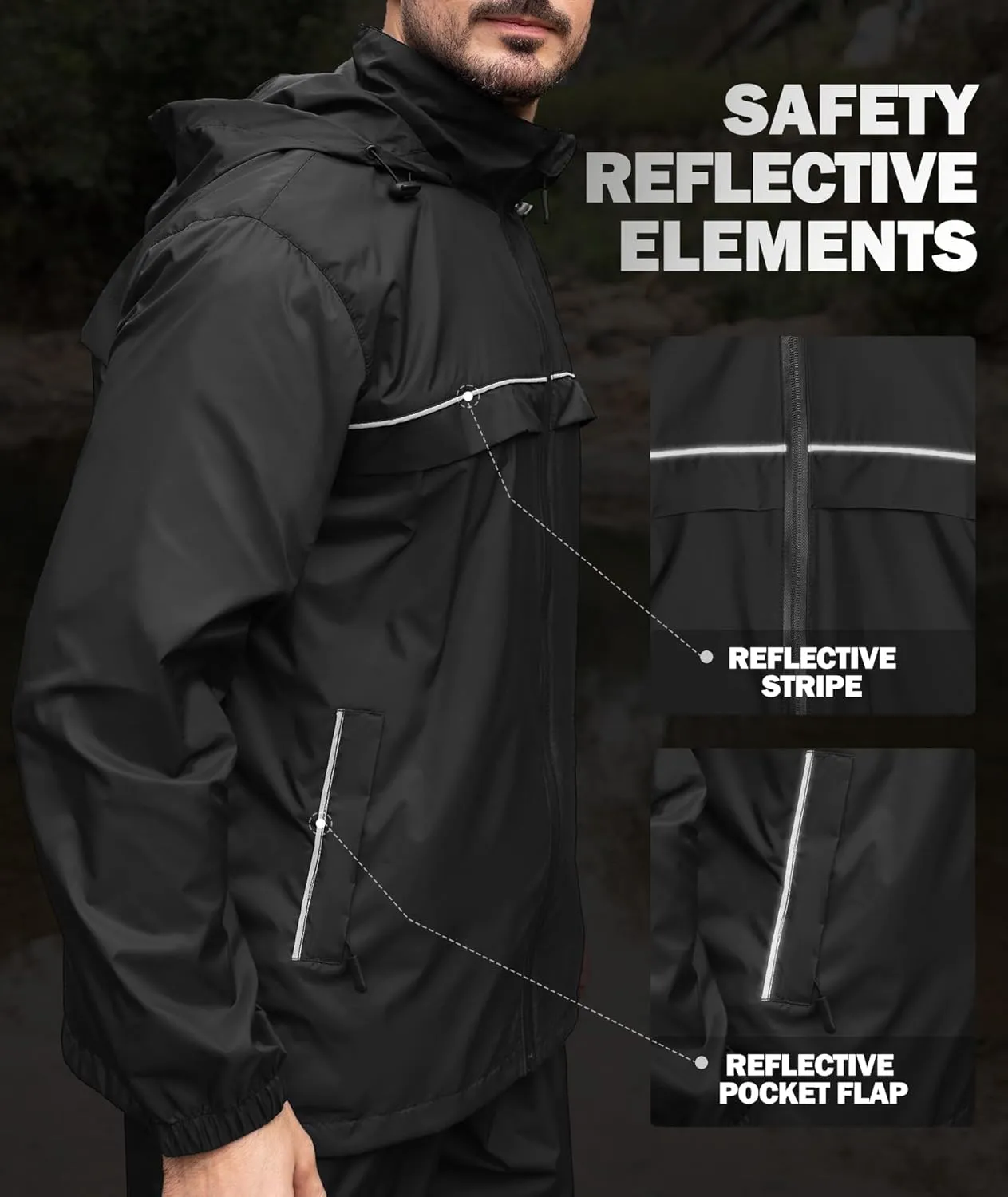 ZITY Men's Rain Jacket Waterproof with Hood Lightweight Windbreaker Jacket for Men Breathable Mesh Raincoat for Hiking Golf
