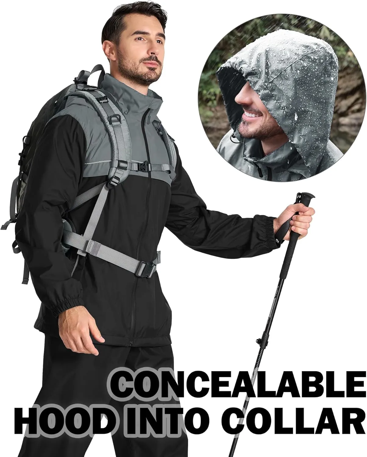ZITY Men's Rain Jacket Waterproof with Hood Lightweight Windbreaker Jacket for Men Breathable Mesh Raincoat for Hiking Golf