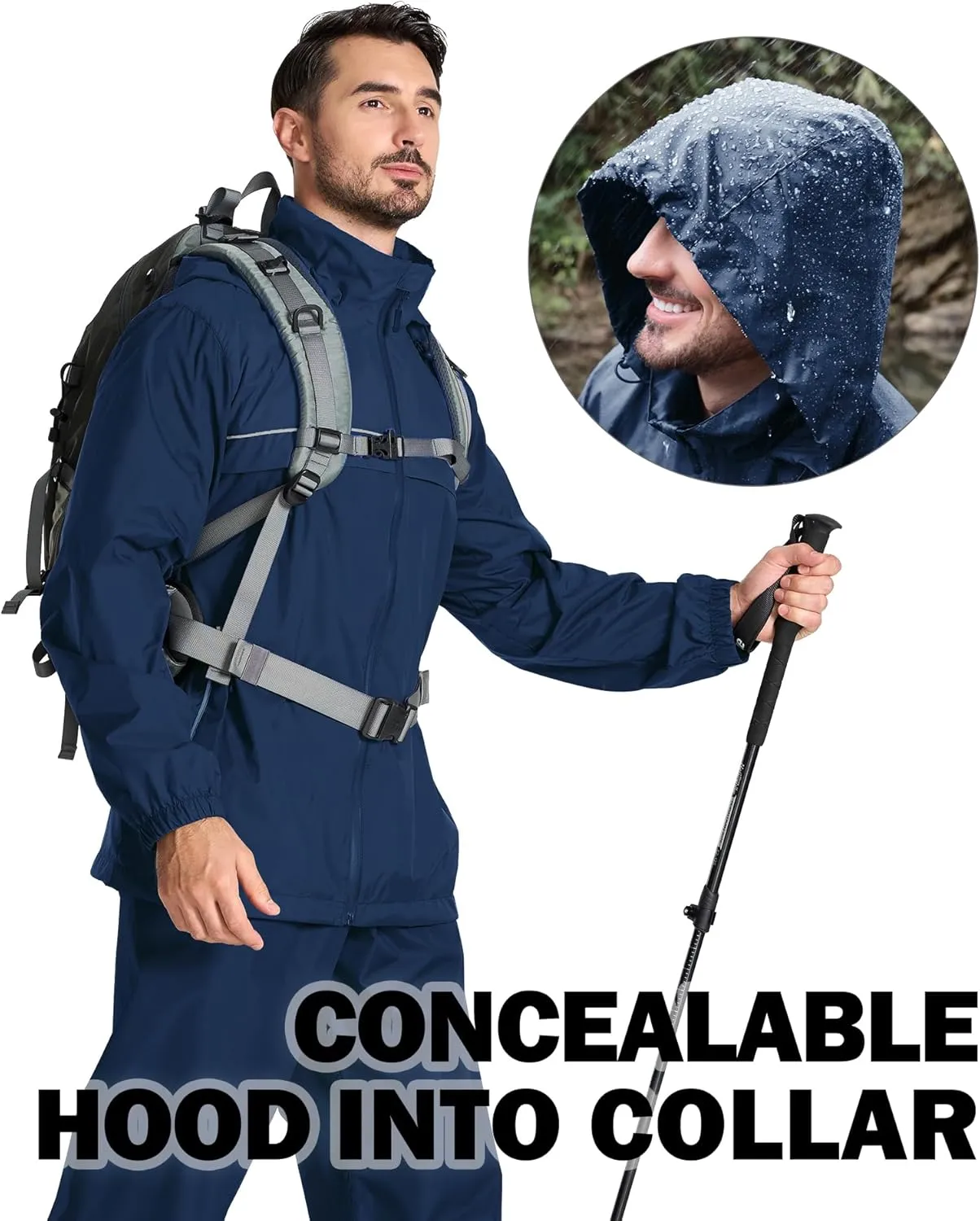 ZITY Men's Rain Jacket Waterproof with Hood Lightweight Windbreaker Jacket for Men Breathable Mesh Raincoat for Hiking Golf