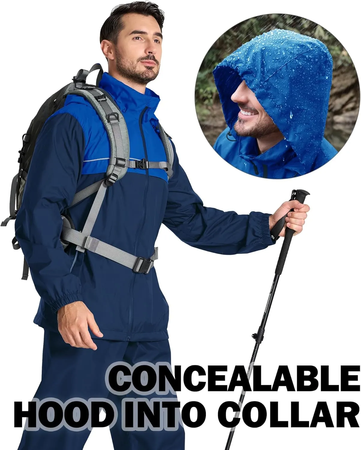 ZITY Men's Rain Jacket Waterproof with Hood Lightweight Windbreaker Jacket for Men Breathable Mesh Raincoat for Hiking Golf