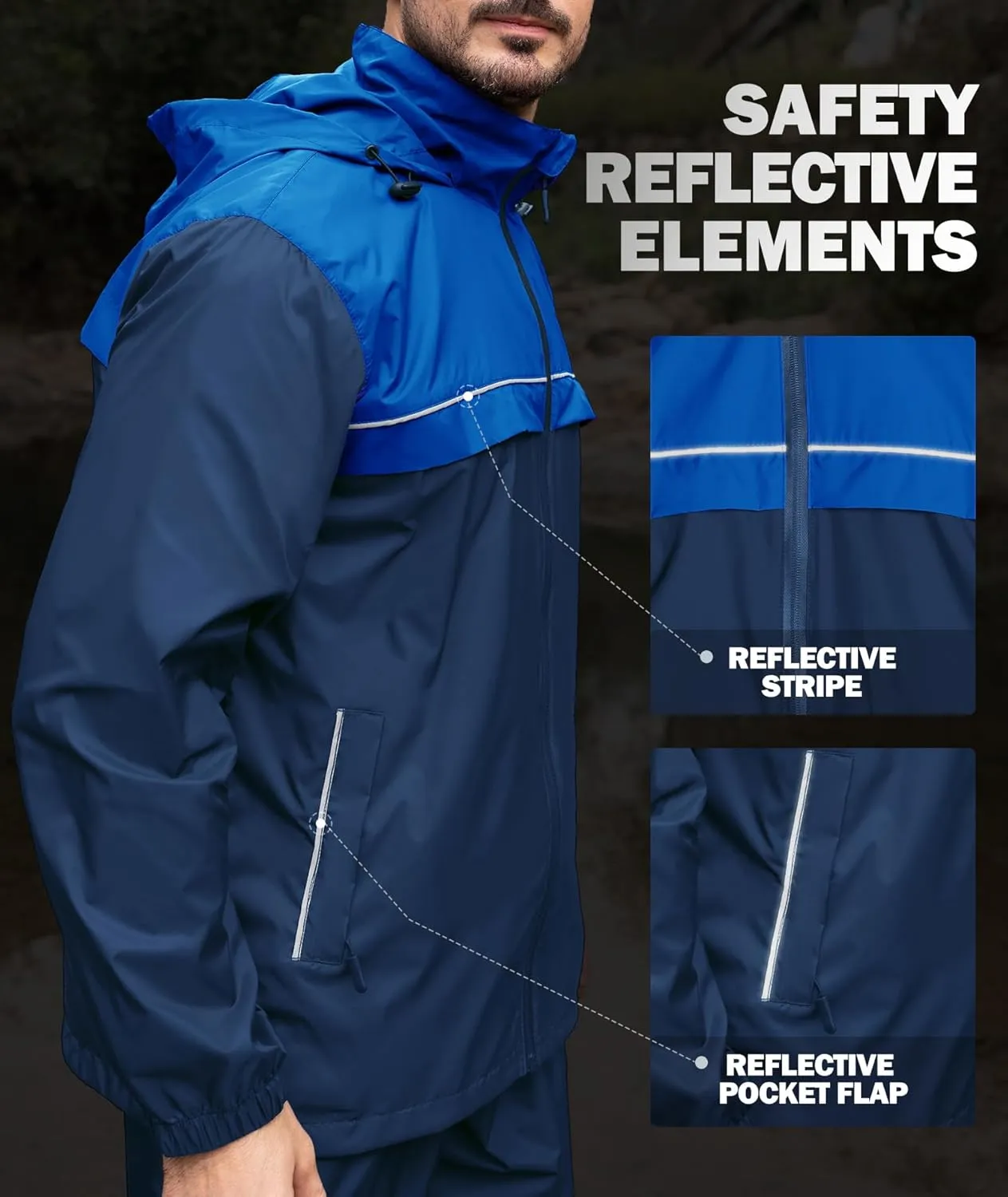 ZITY Men's Rain Jacket Waterproof with Hood Lightweight Windbreaker Jacket for Men Breathable Mesh Raincoat for Hiking Golf