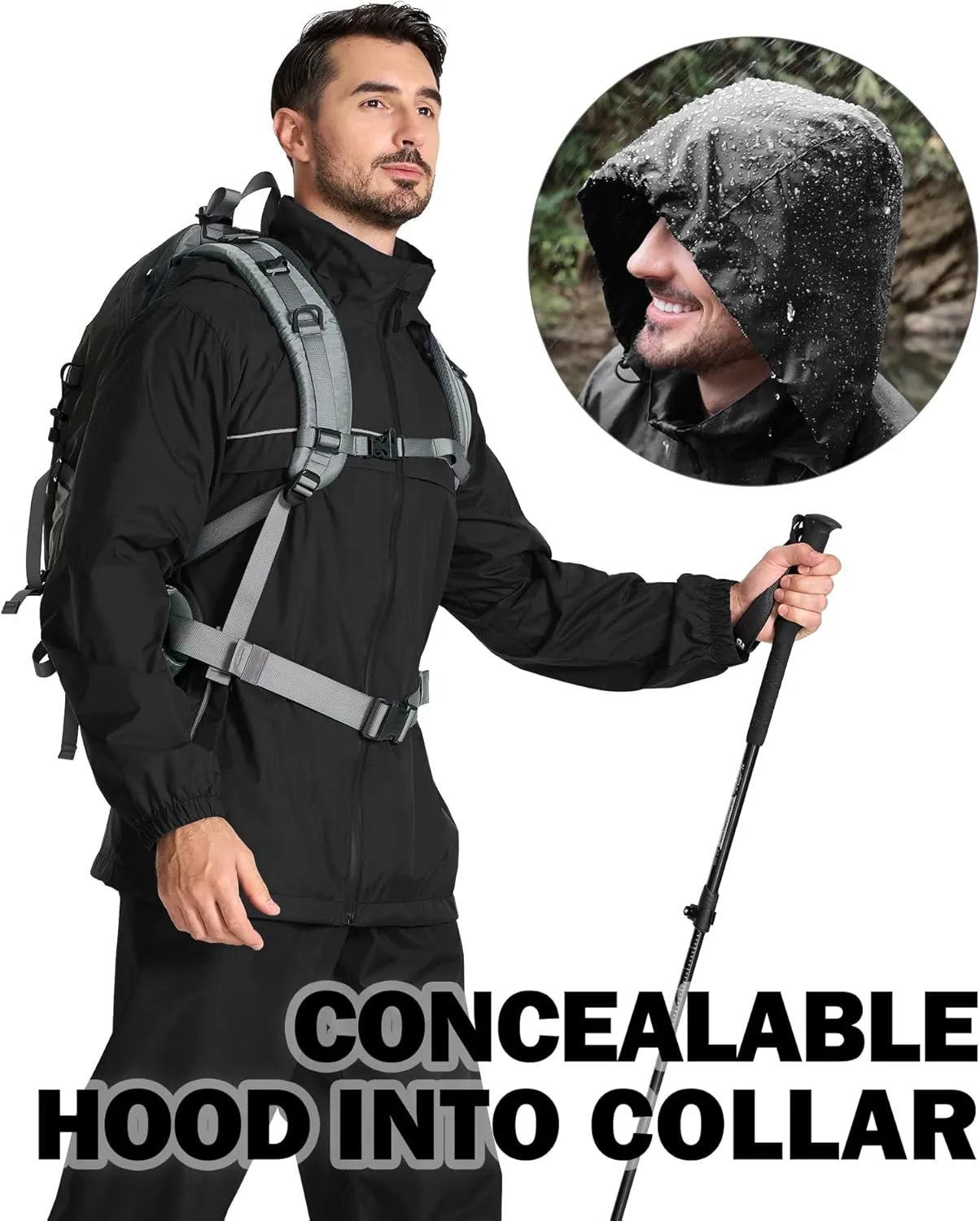 ZITY Men's Rain Jacket Waterproof with Hood Lightweight Windbreaker Jacket for Men Breathable Mesh Raincoat for Hiking Golf
